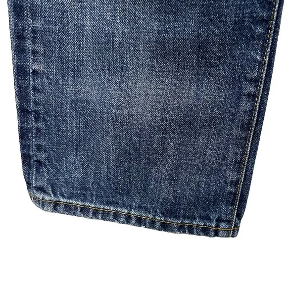 POINT SUR Mid Rise Distressed Bootcut Jeans - EUC - size 26 - blue‎ - ripped