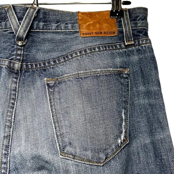 POINT SUR Mid Rise Distressed Bootcut Jeans - EUC - size 26 - blue‎ - ripped