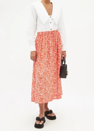 Printed Crepe Maxi Skirt (Mini Floral Orange Dot Com)