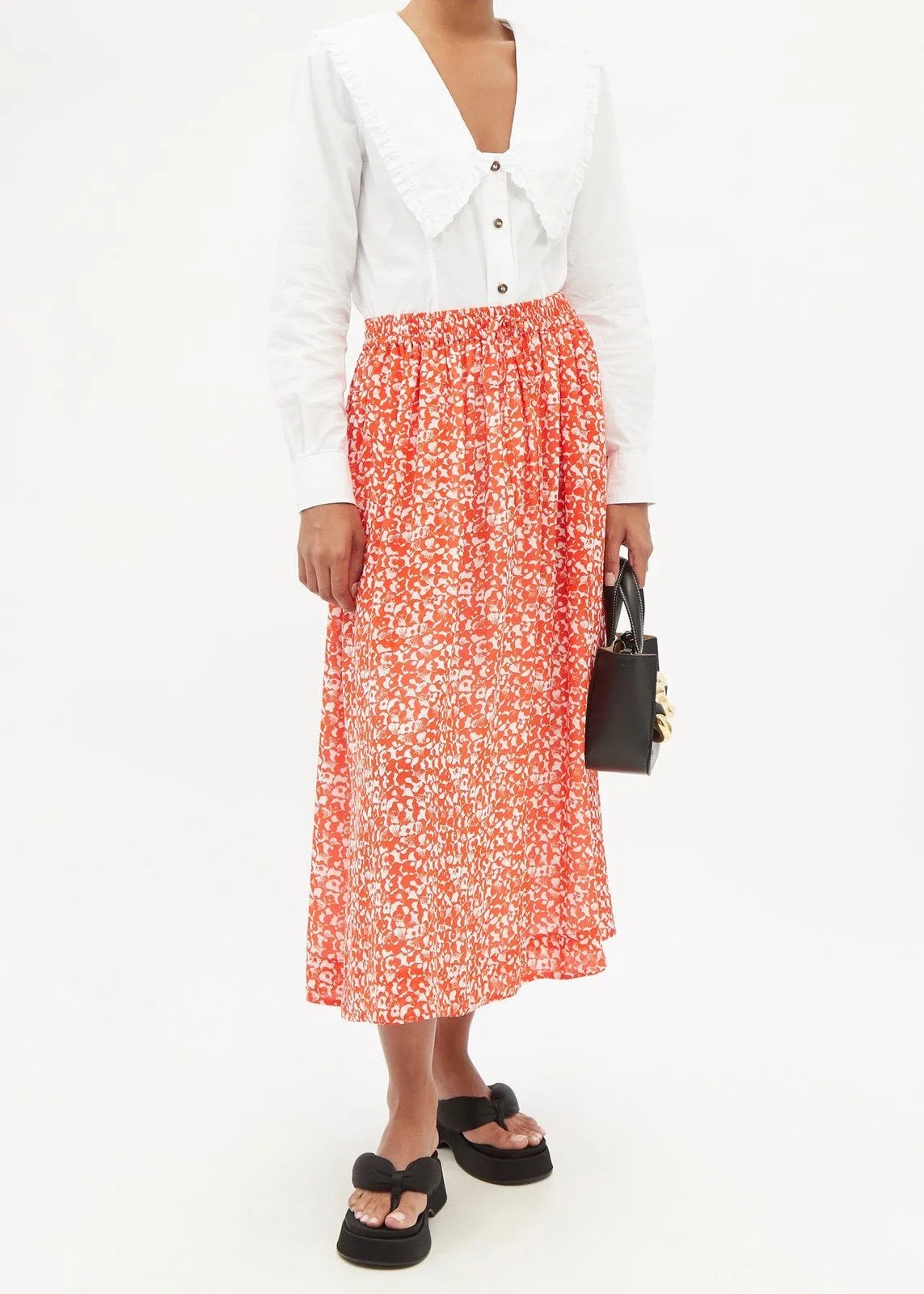 Printed Crepe Maxi Skirt (Mini Floral Orange Dot Com)