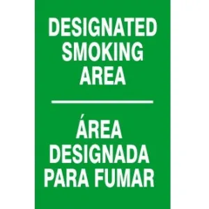 "DESIGNATED SMOKING AREA" Bilingual - Safety Sign, Rigid Plastic, 10"x14"