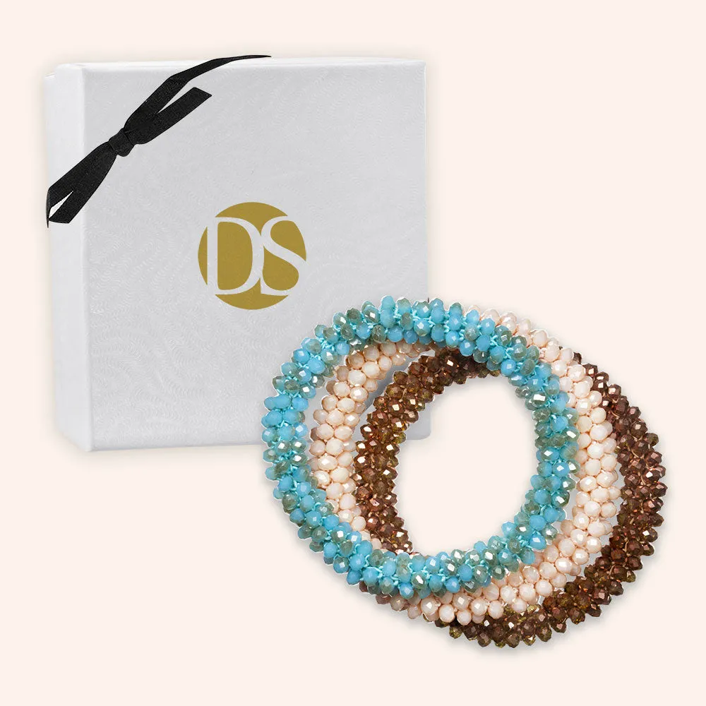 "Sets of Bloom" 3 Handcrafted Faceted Crystal Beaded Stretch Bracelets - Cascade
