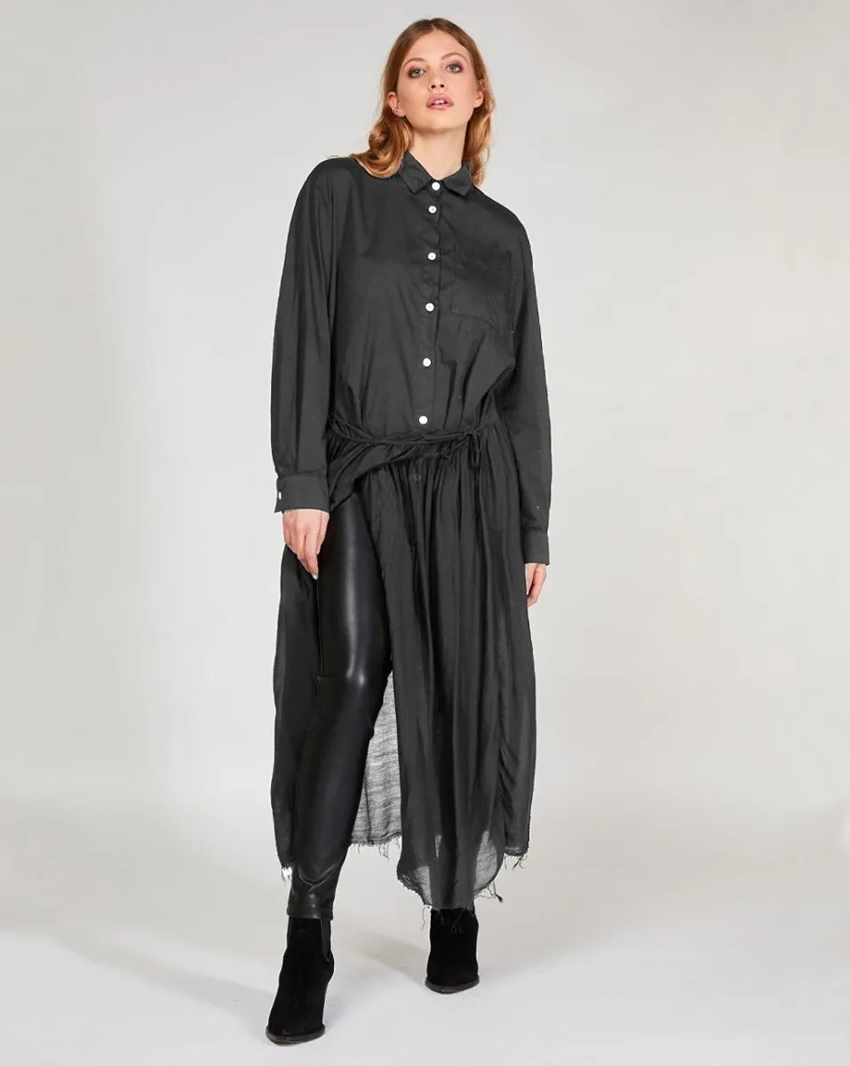 Raw Hem Button-Up Shirtdress
