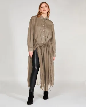 Raw Hem Button-Up Shirtdress