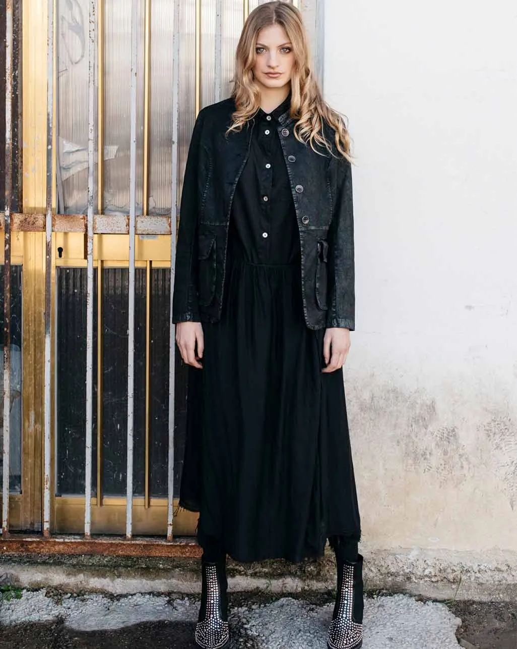 Raw Hem Button-Up Shirtdress