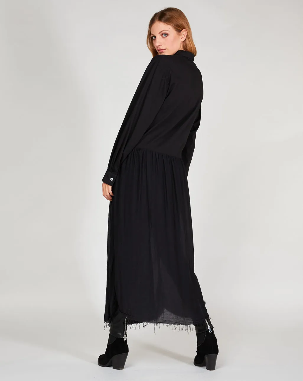 Raw Hem Button-Up Shirtdress