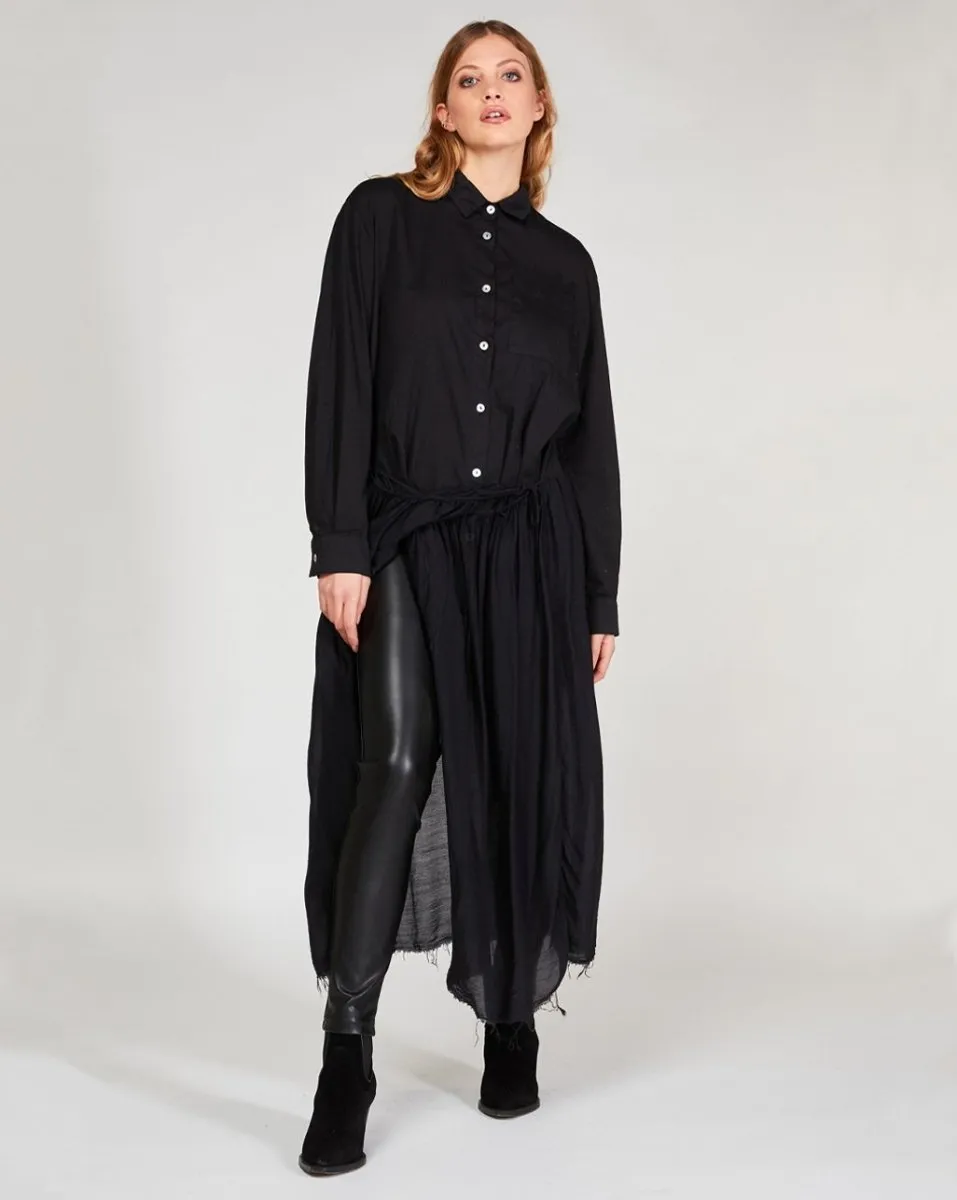 Raw Hem Button-Up Shirtdress