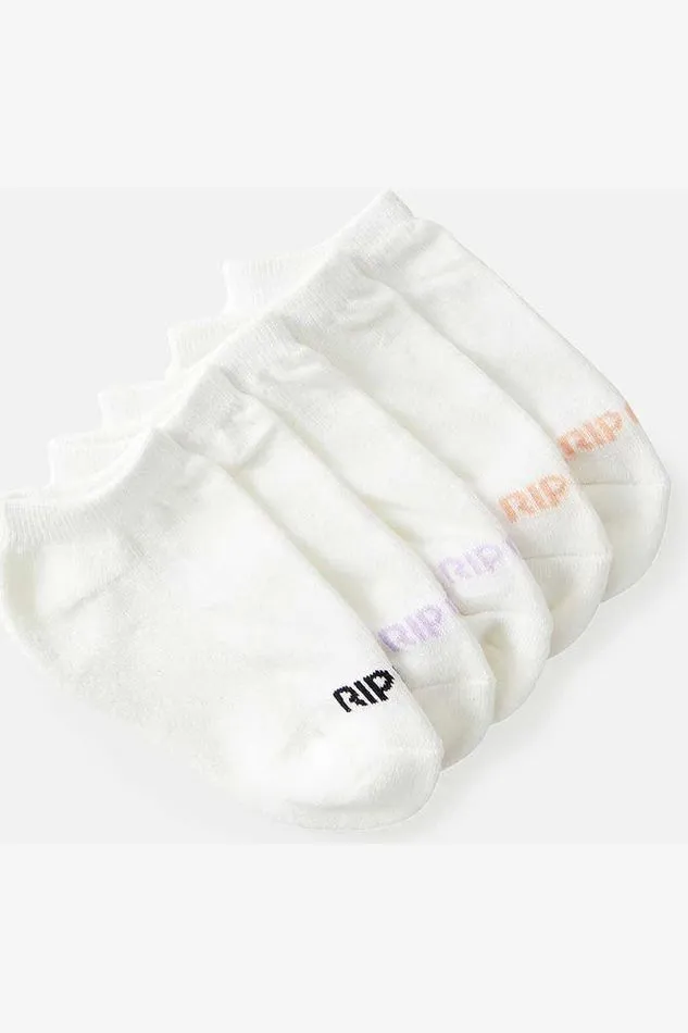 RIP CURL GIRLS ANKLE SOCK 5-PACK - WHITE