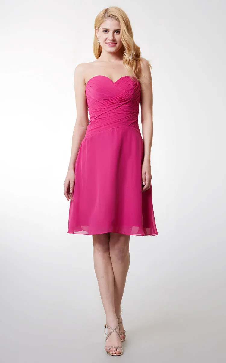 Scalloped Neck Criss-crossed Short Chiffon Homecoming Bridesmaid Dress - ZP_101657