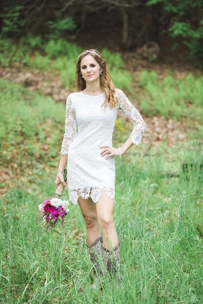 Short Lace Country Wedding Dresses for Women Wear Boots