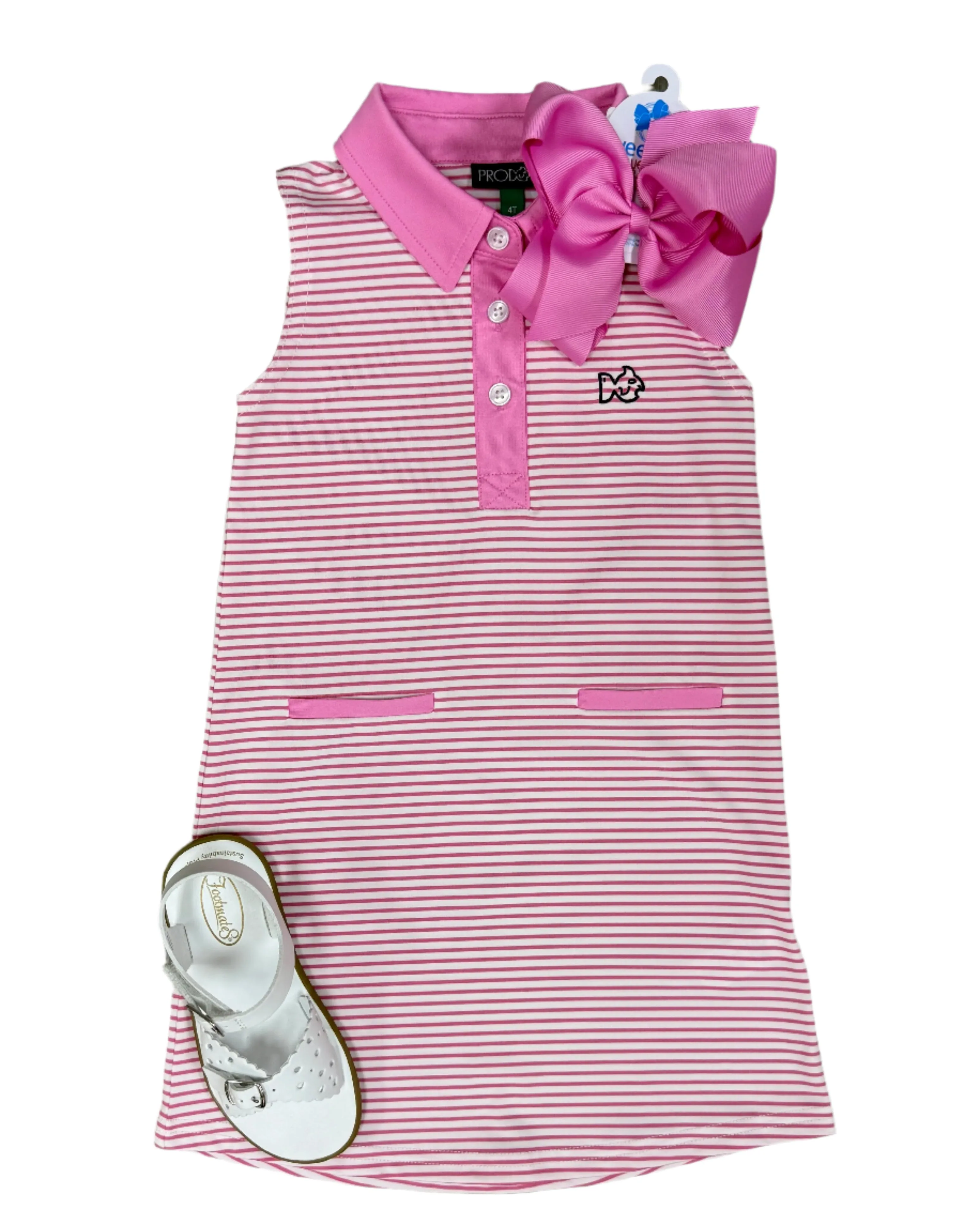 Sleeveless Pro Performance Polo Dress - Pink Stripe