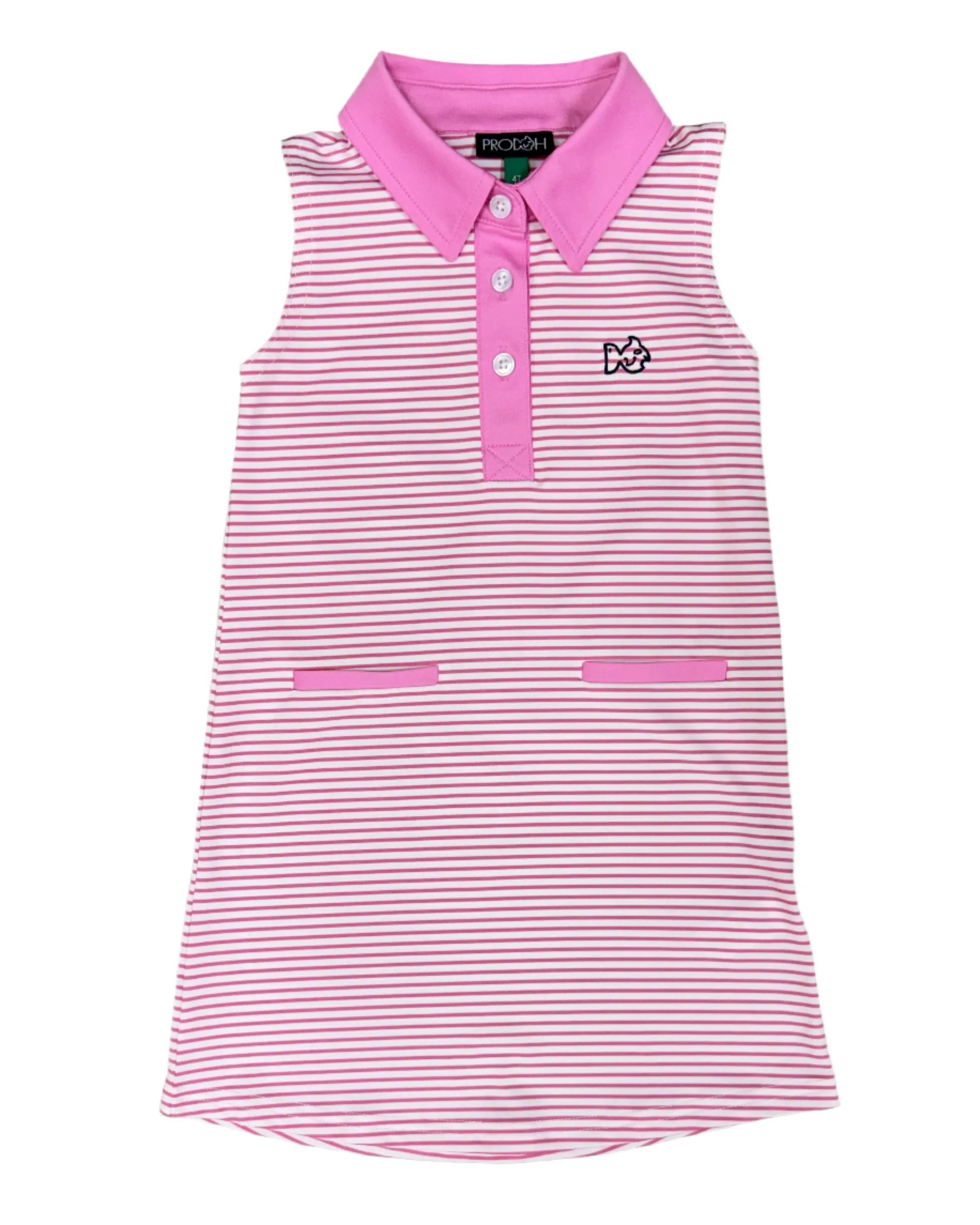 Sleeveless Pro Performance Polo Dress - Pink Stripe