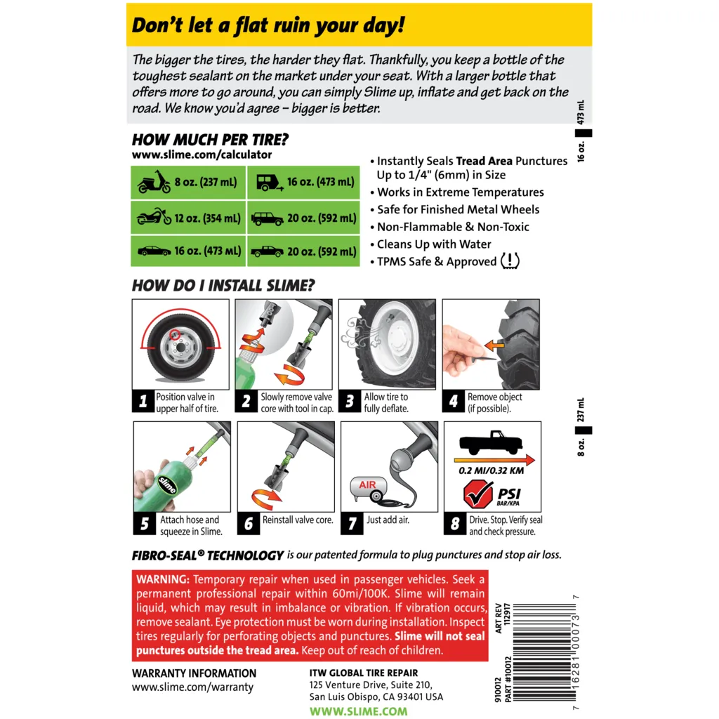 SLIME TPMS SEALANT 20oz