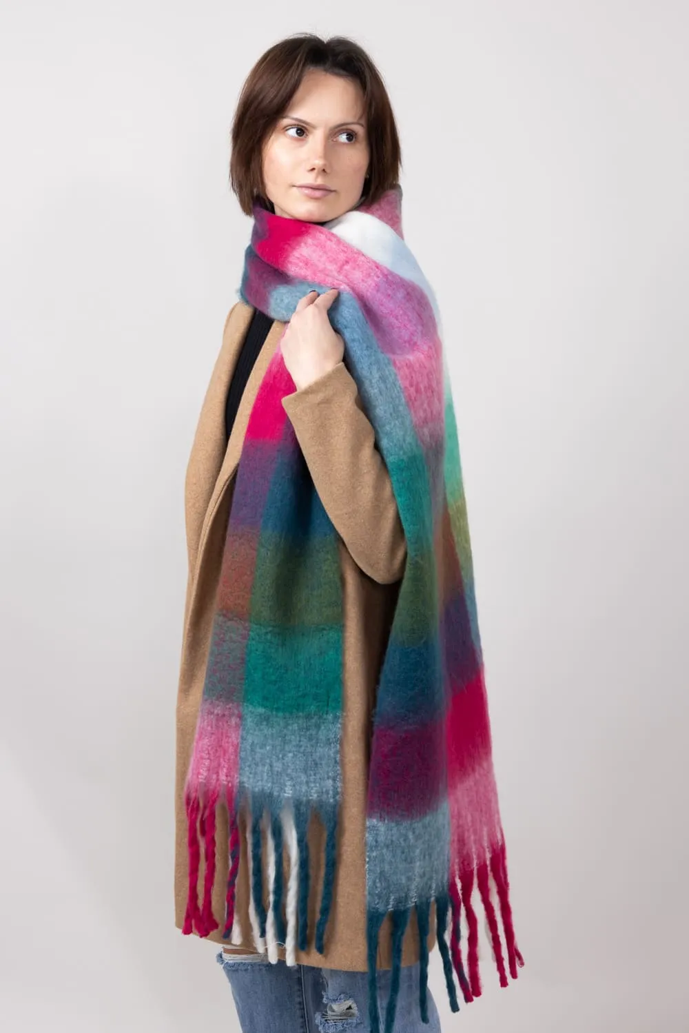 Soft & Cozy Plaid Scarf for Women in Red | WCL120077-RED