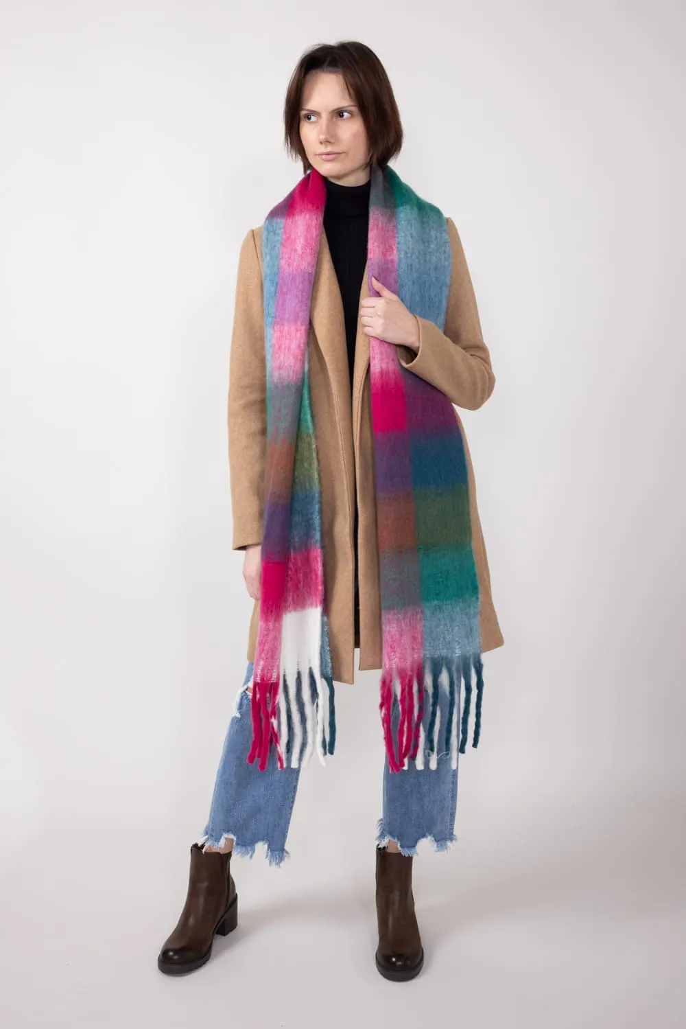 Soft & Cozy Plaid Scarf for Women in Red | WCL120077-RED