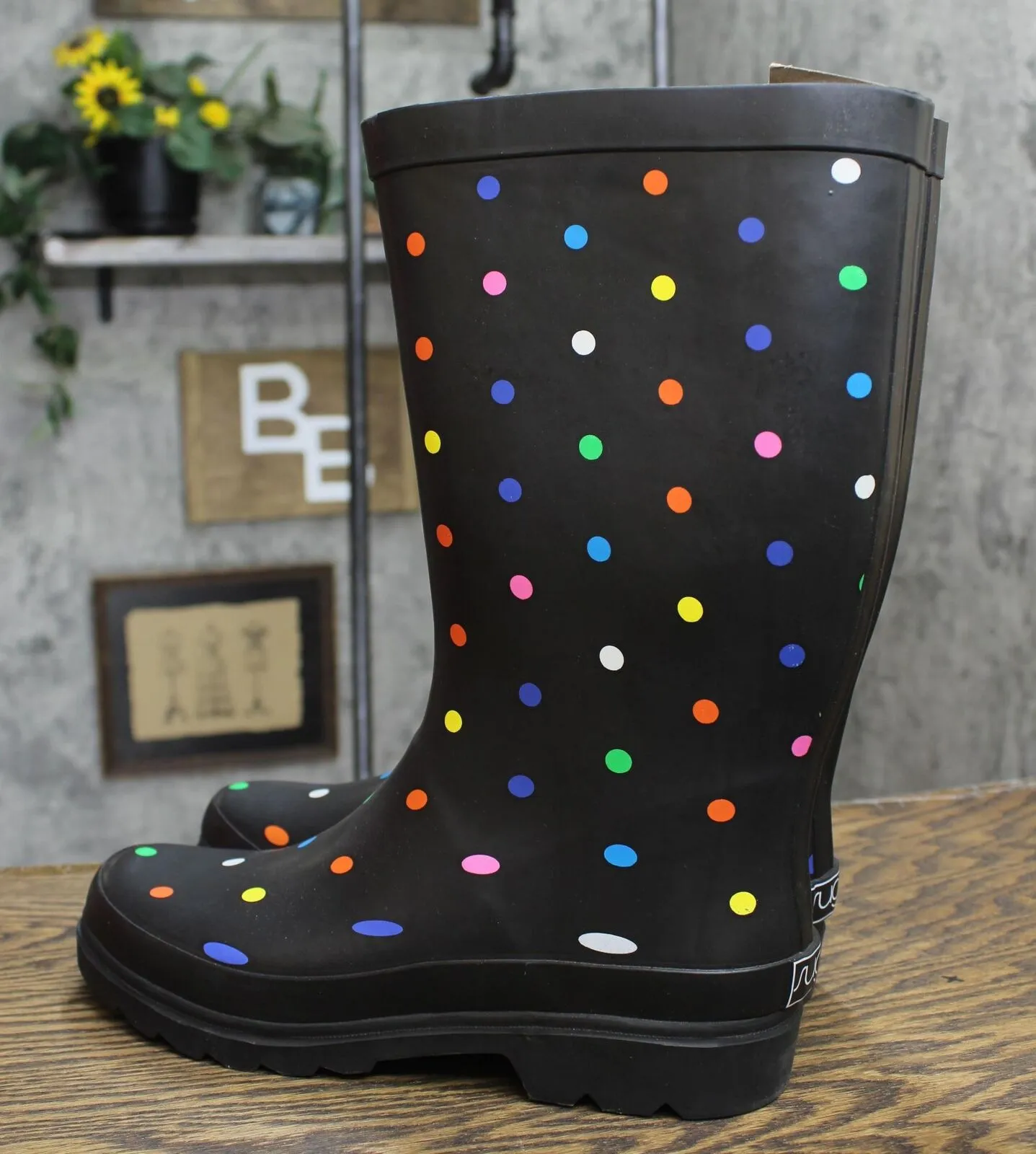Sugar Women's Raffle Printed Rain Boot RAFFLE4 Black Fiesta Dot 10M