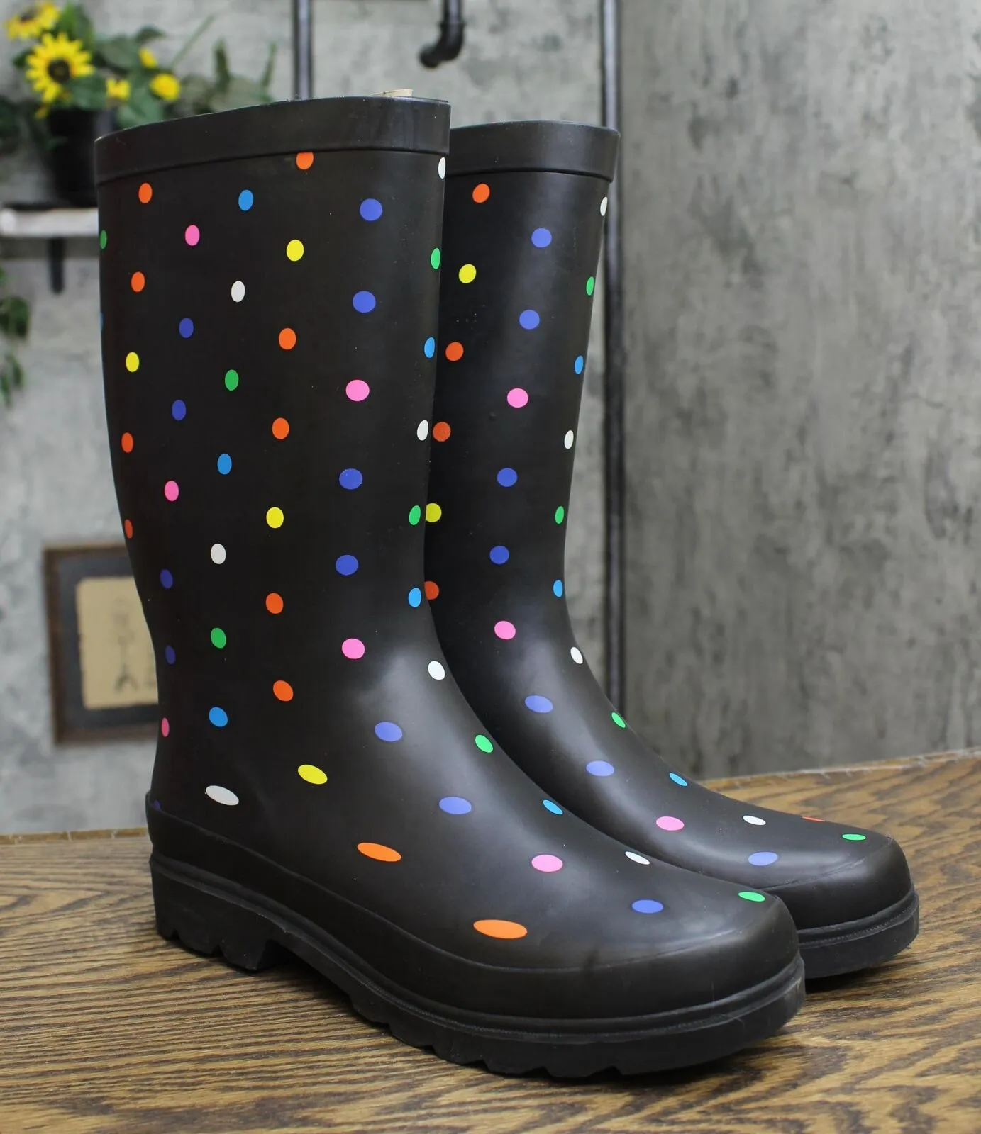 Sugar Women's Raffle Printed Rain Boot RAFFLE4 Black Fiesta Dot 10M