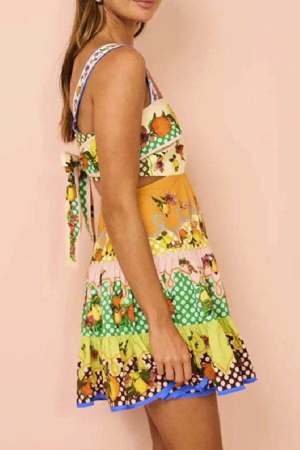 Summer MulticolorLemon Preated Hem Mini Dress