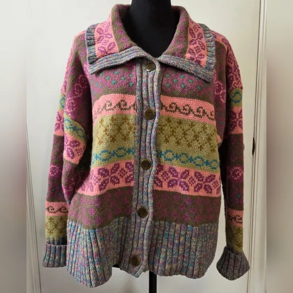 SUNDANCE Fair Isle Kambs Wool Button Cardigan Sweater Extra Large