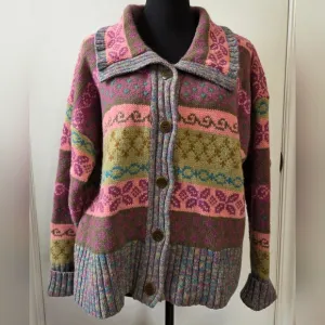 SUNDANCE Fair Isle Kambs Wool Button Cardigan Sweater Extra Large