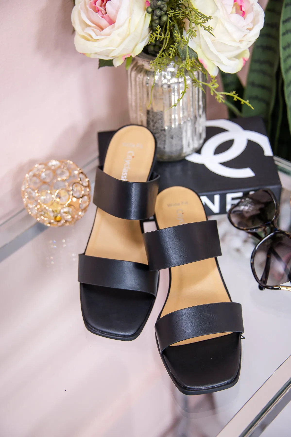 Taking The First Step Black Slip On Heels - SHO2569BK