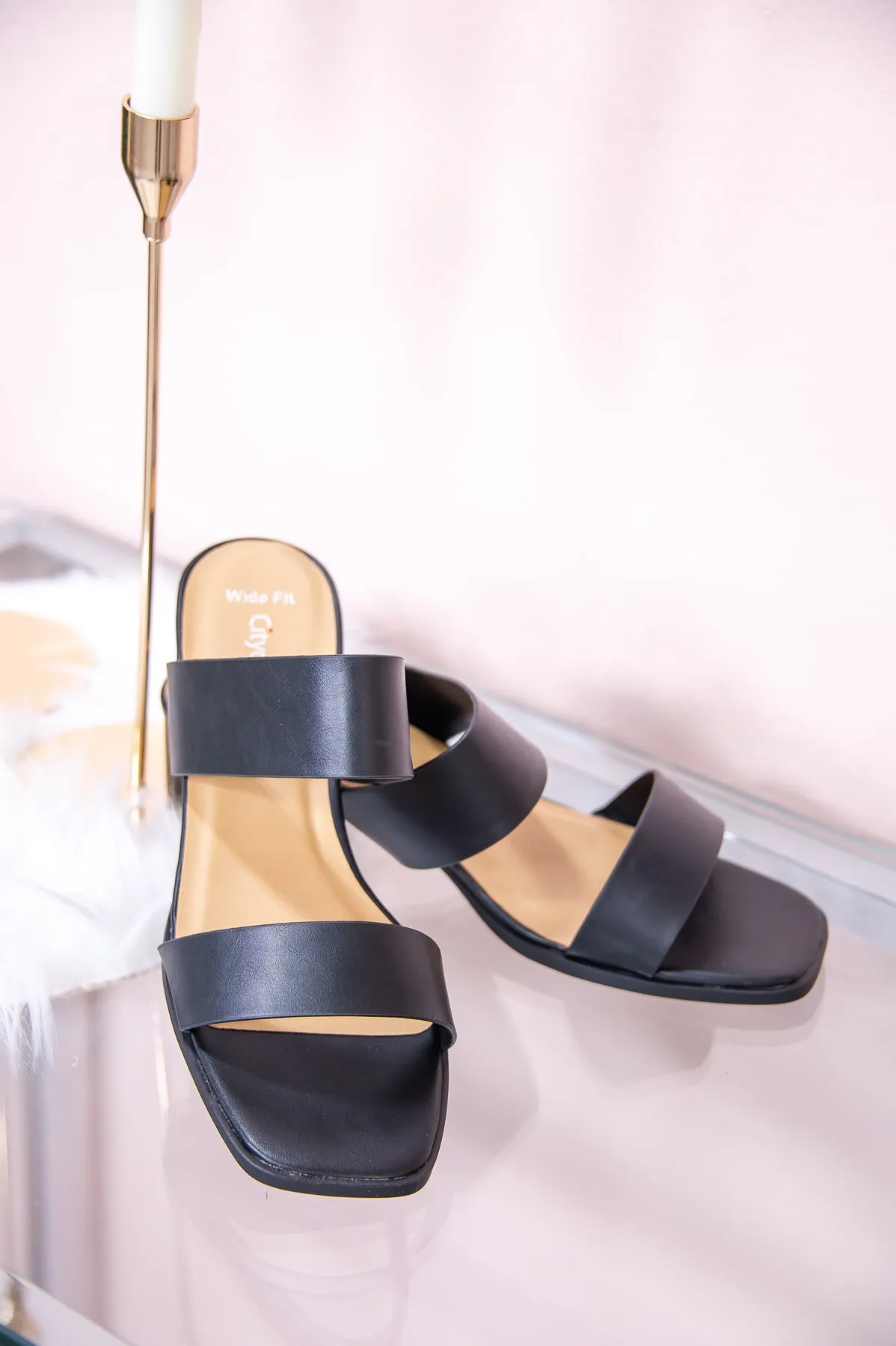 Taking The First Step Black Slip On Heels - SHO2569BK