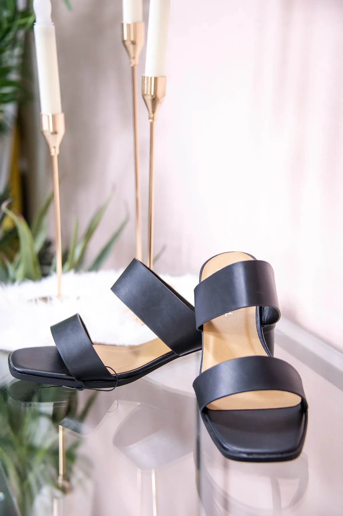 Taking The First Step Black Slip On Heels - SHO2569BK