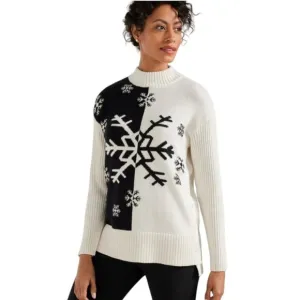 Talbots Button Detail Thermolite Ski Sweater Small Petite Snowflake White Black