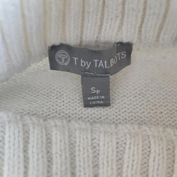 Talbots Button Detail Thermolite Ski Sweater Small Petite Snowflake White Black