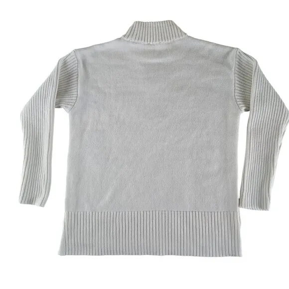 Talbots Button Detail Thermolite Ski Sweater Small Petite Snowflake White Black