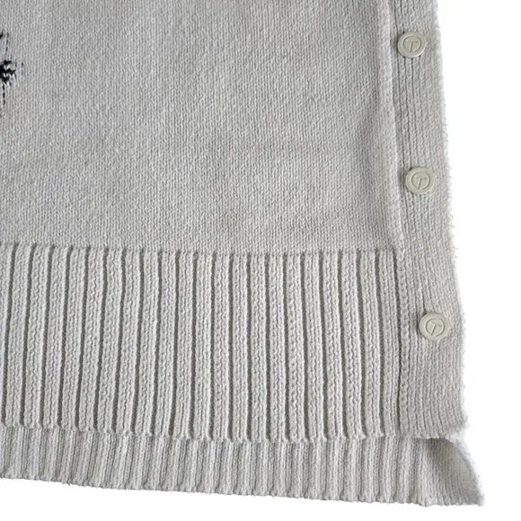 Talbots Button Detail Thermolite Ski Sweater Small Petite Snowflake White Black