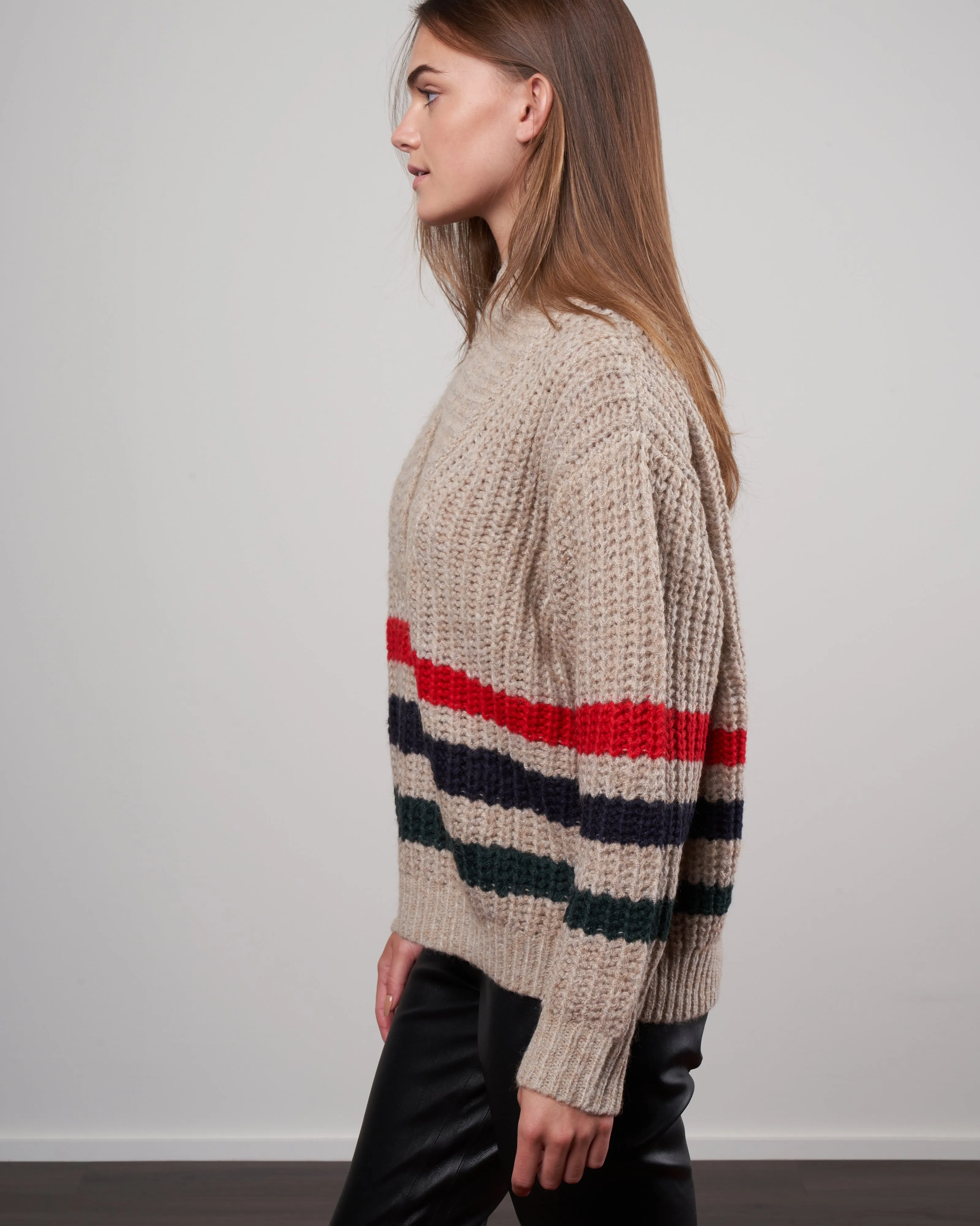 the striped henley pullover - oatmeal
