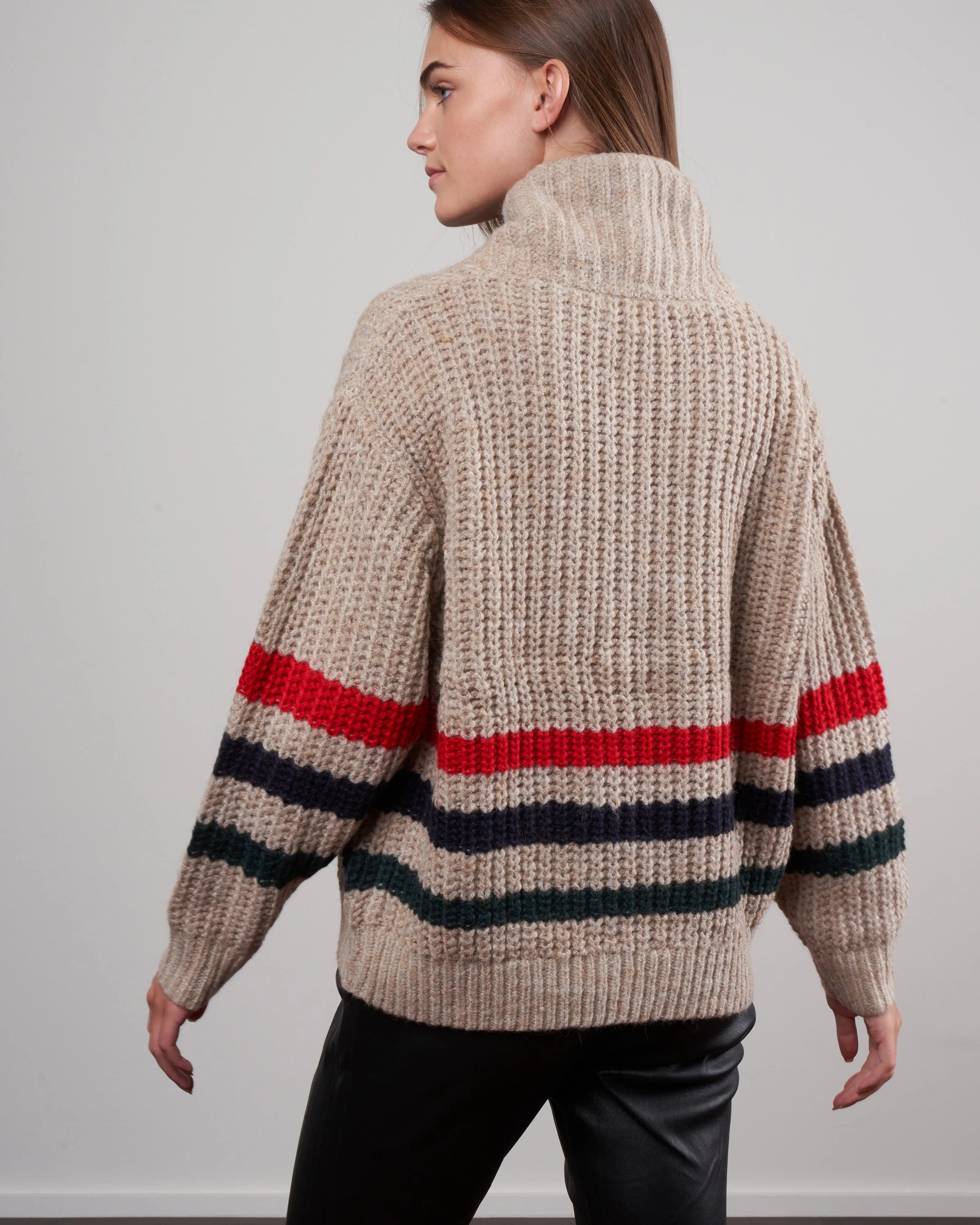 the striped henley pullover - oatmeal