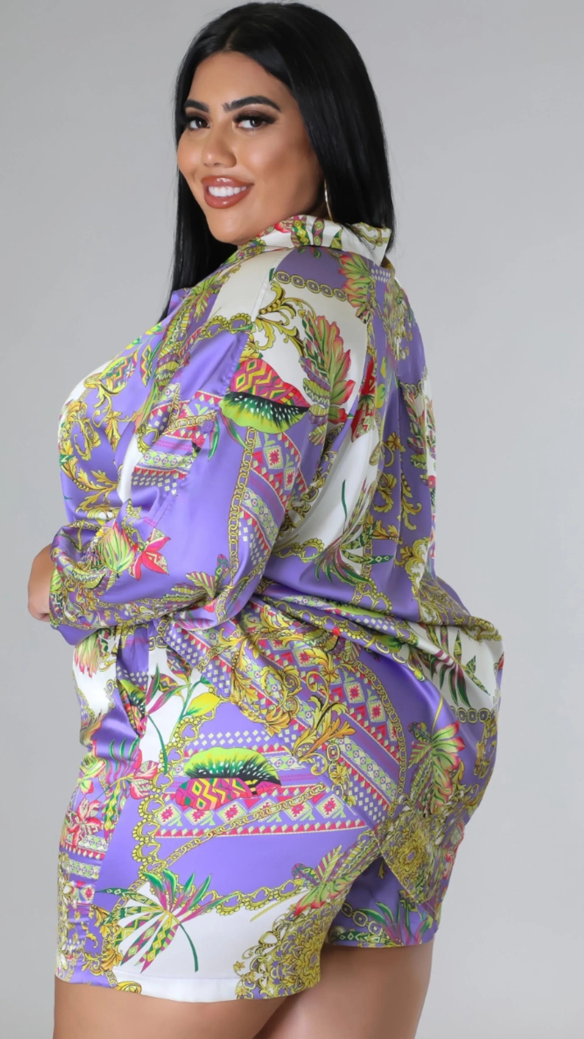 Tropical Oasis Plus Size Short Set | Lavender