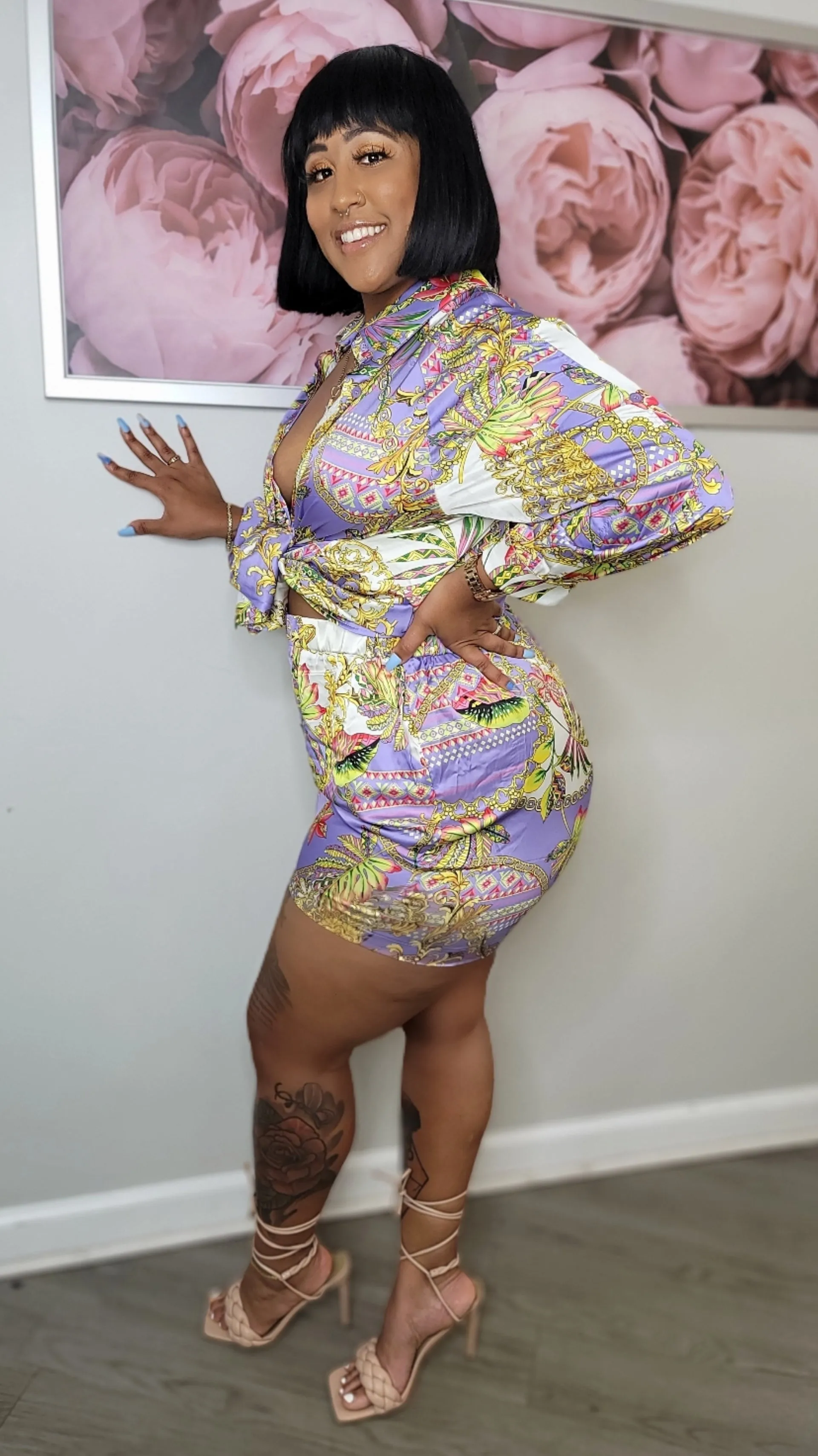Tropical Oasis Plus Size Short Set | Lavender