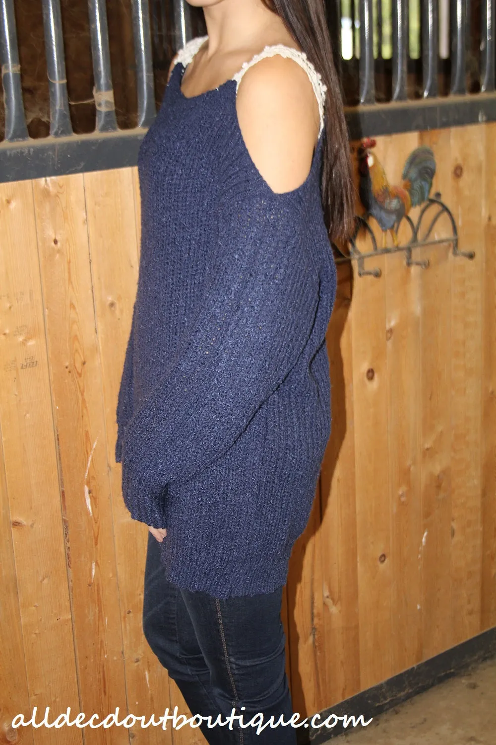 Umgee | Navy Cold Shoulder Sweater