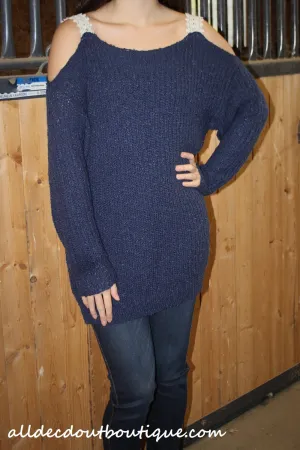 Umgee | Navy Cold Shoulder Sweater
