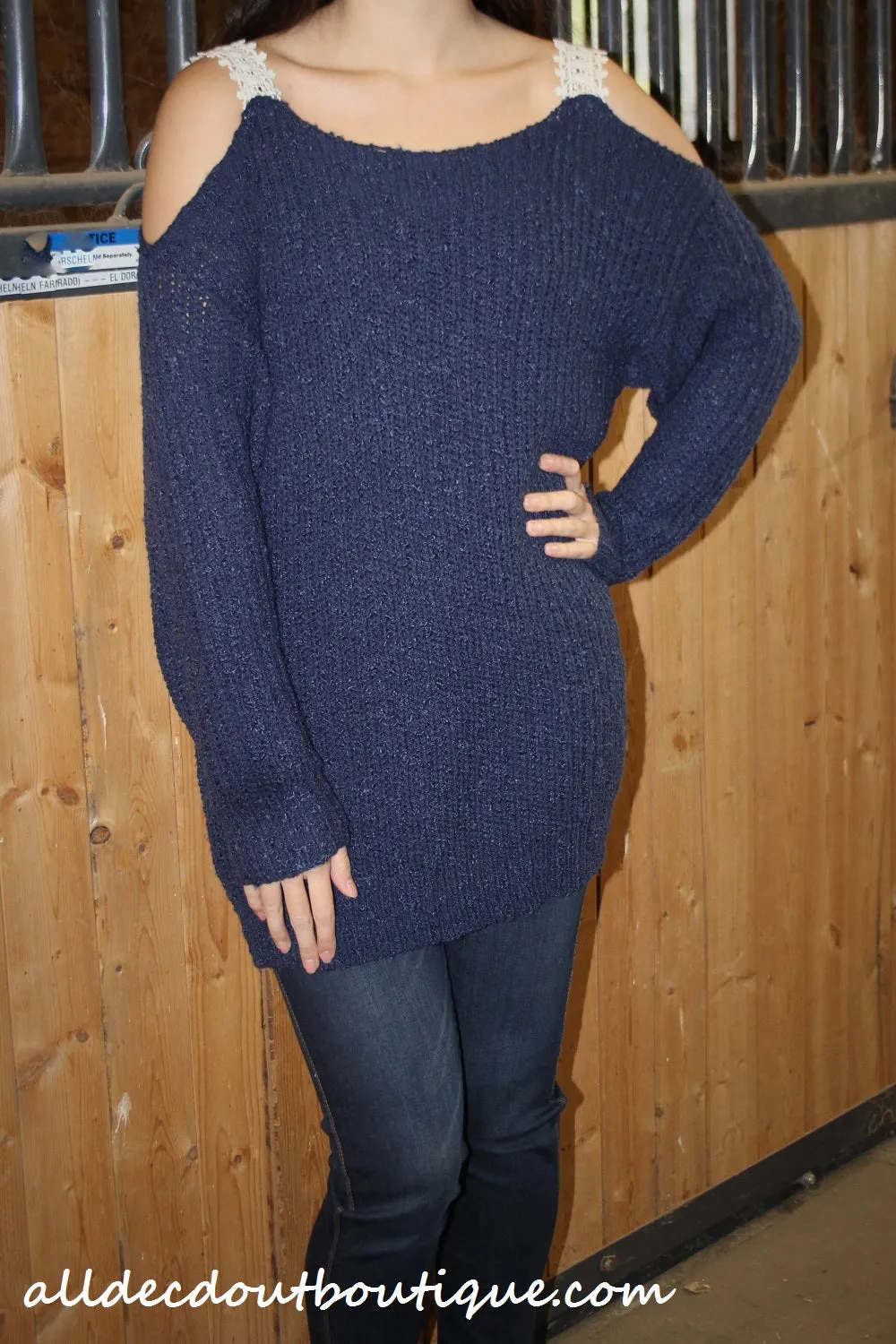 Umgee | Navy Cold Shoulder Sweater