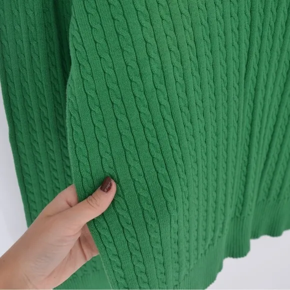 Vintage Cable Knit Turtleneck Sweater Cotton Pullover in Kelly Green XL NEW