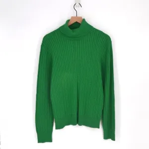 Vintage Cable Knit Turtleneck Sweater Cotton Pullover in Kelly Green XL NEW