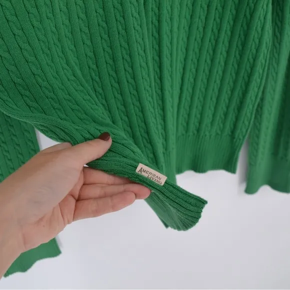 Vintage Cable Knit Turtleneck Sweater Cotton Pullover in Kelly Green XL NEW