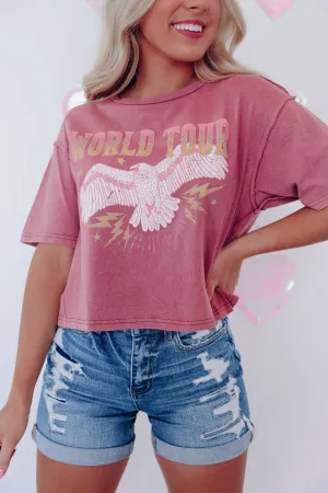 Vintage World Tour Cropped Graphic Tee - Orchid