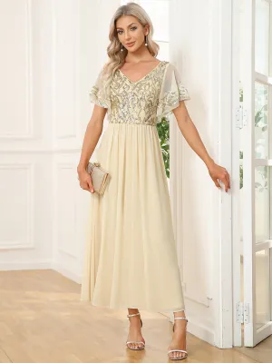 Virginia ankle length dress in light gold Express NZ wide