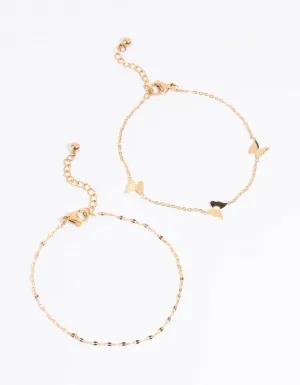 Waterproof Gold Plated Stainless Steel Butterfly Chain Bracelet Set