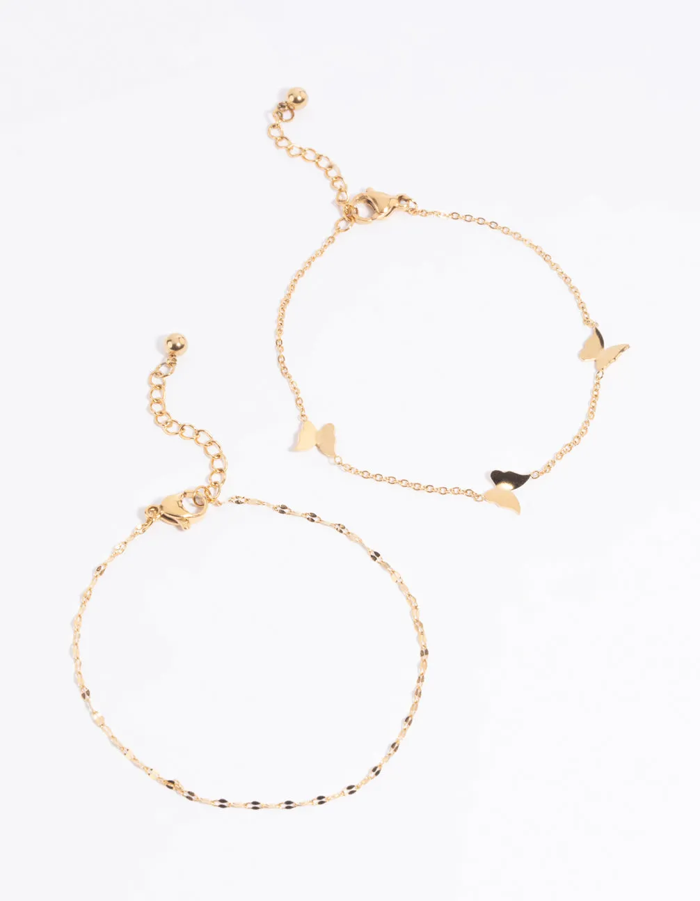 Waterproof Gold Plated Stainless Steel Butterfly Chain Bracelet Set