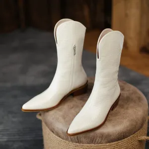 Women cowhide upper Embossed snake pattern western boots