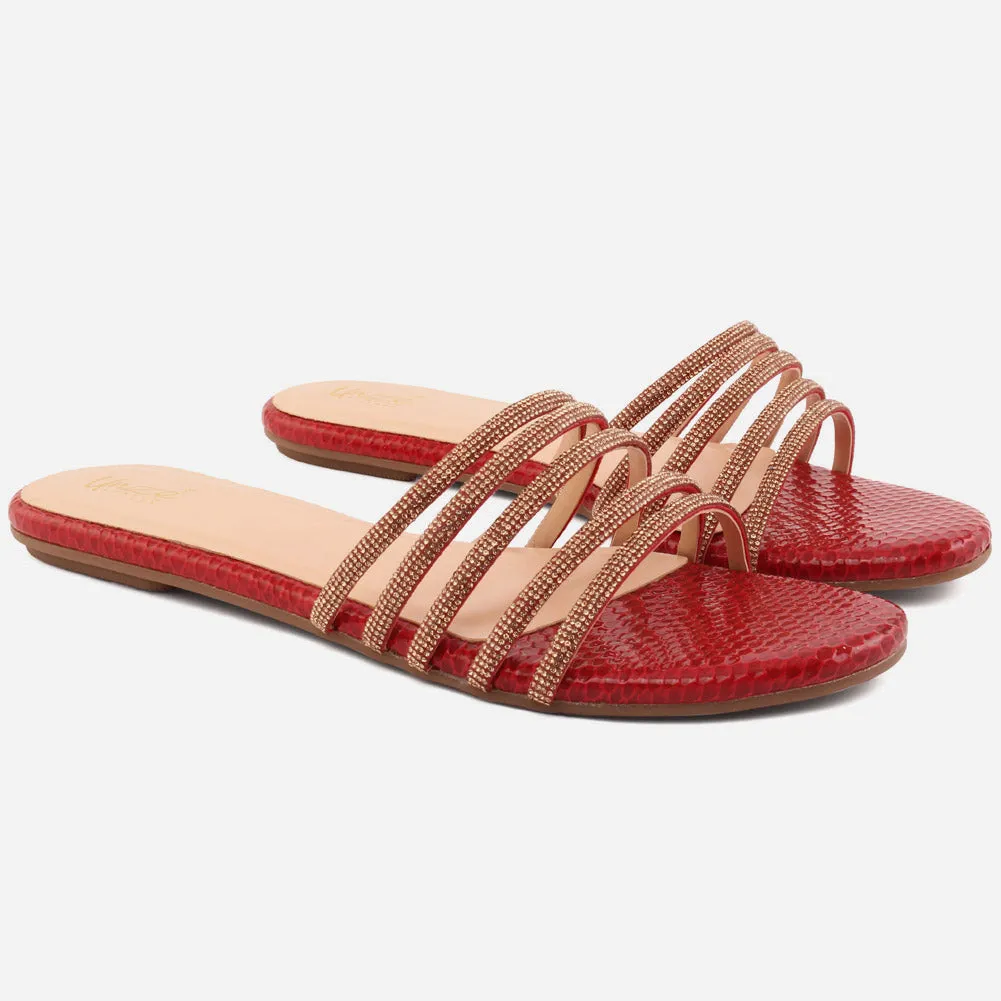 Women "Ethel" Stone Strap Slip On Slippers