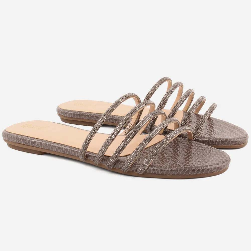 Women "Ethel" Stone Strap Slip On Slippers