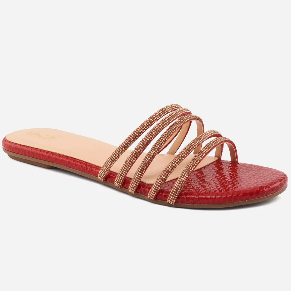 Women "Ethel" Stone Strap Slip On Slippers