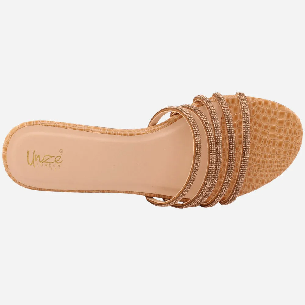 Women "Ethel" Stone Strap Slip On Slippers